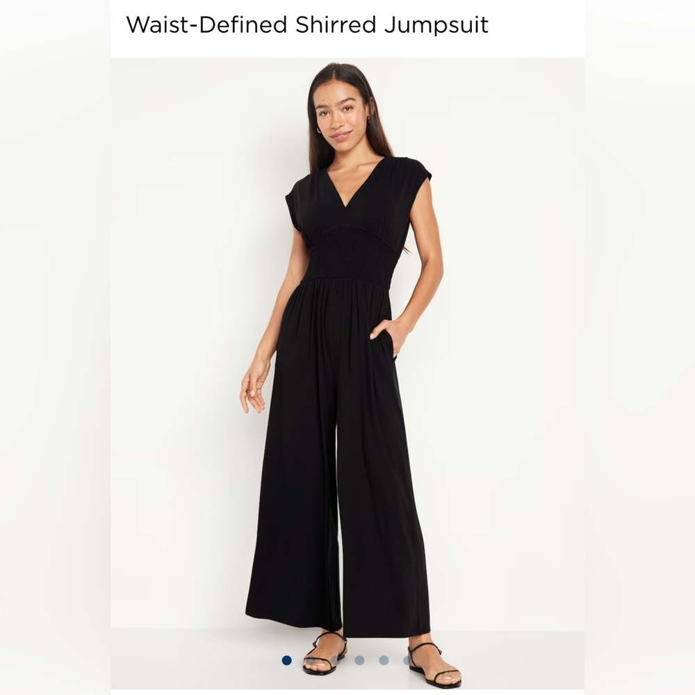 Waist defined shirred jumpsuit